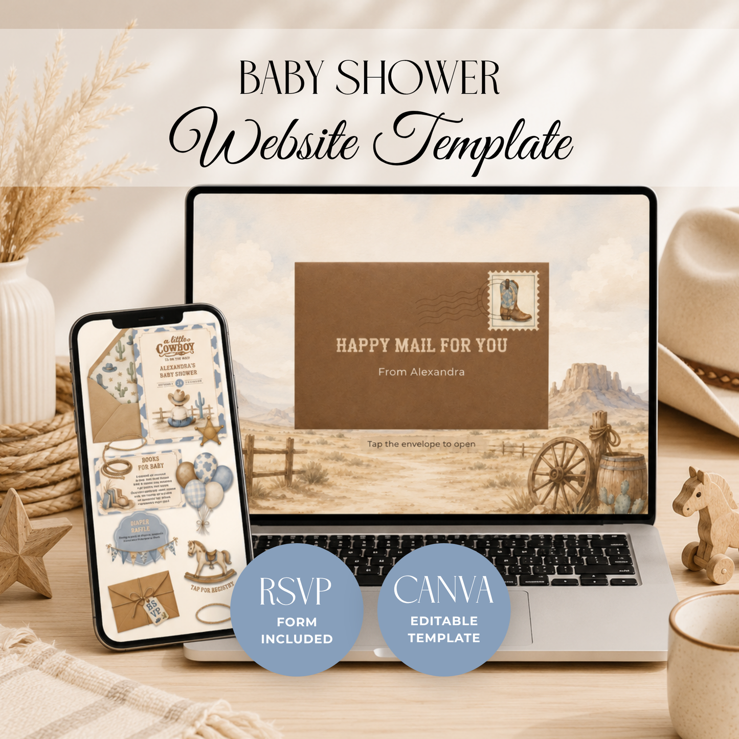 Little Cowboy Baby Shower Website Invitation with RSVP L141