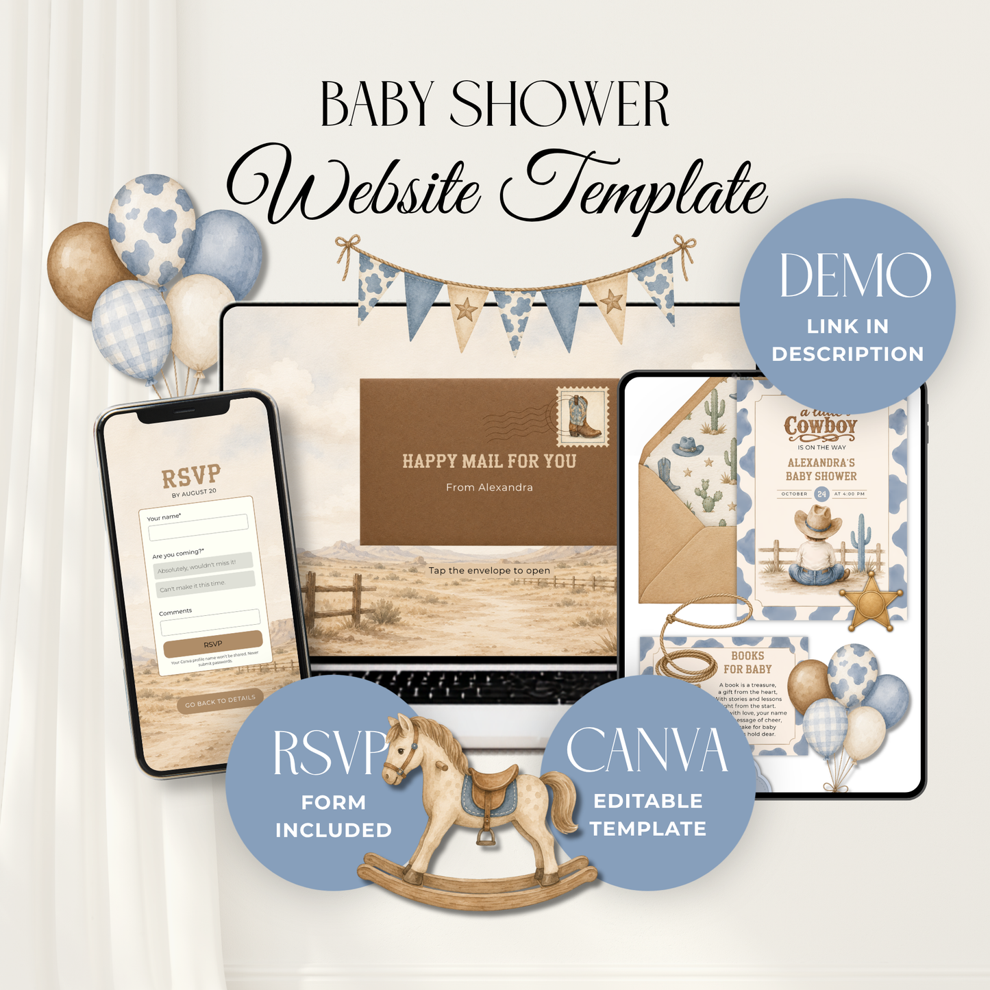 Little Cowboy Baby Shower Website Invitation with RSVP L141