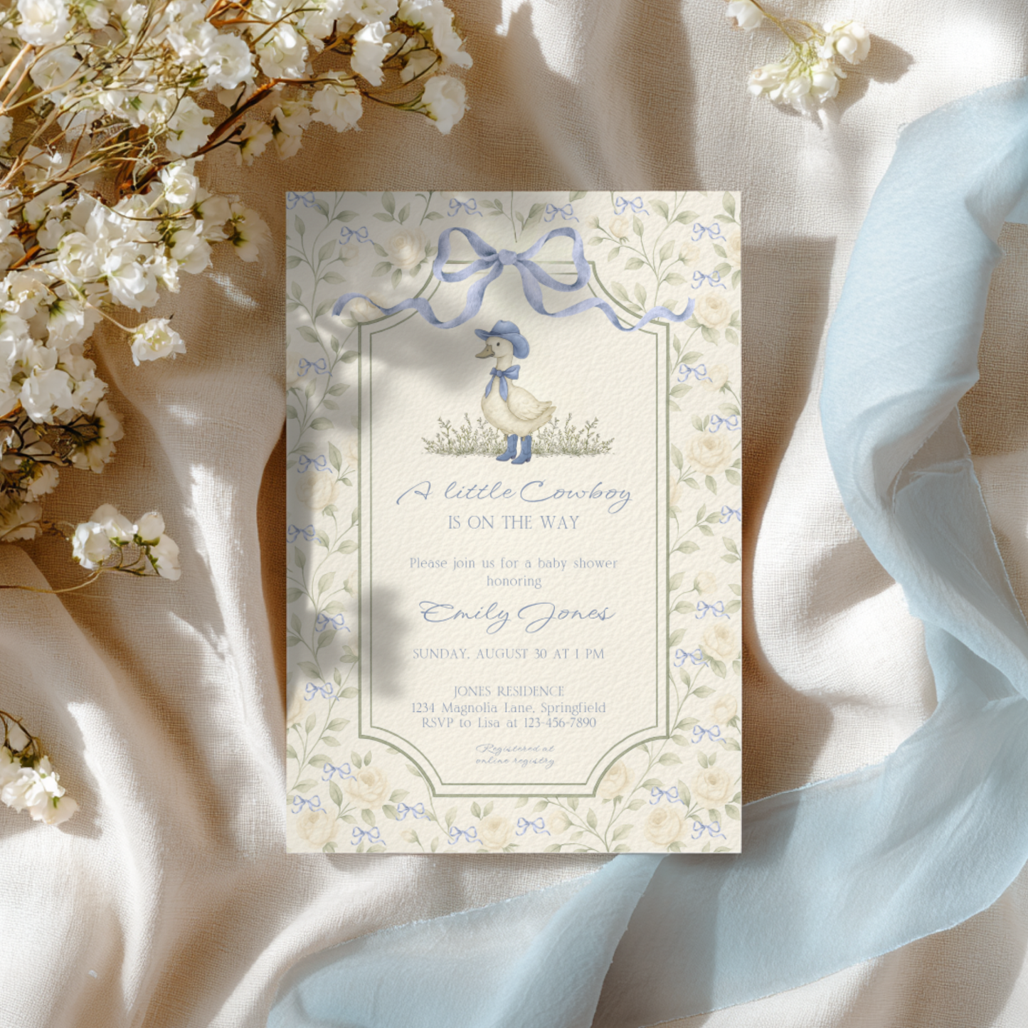 Little Cowboy Goose Baby Shower Invitation BS150