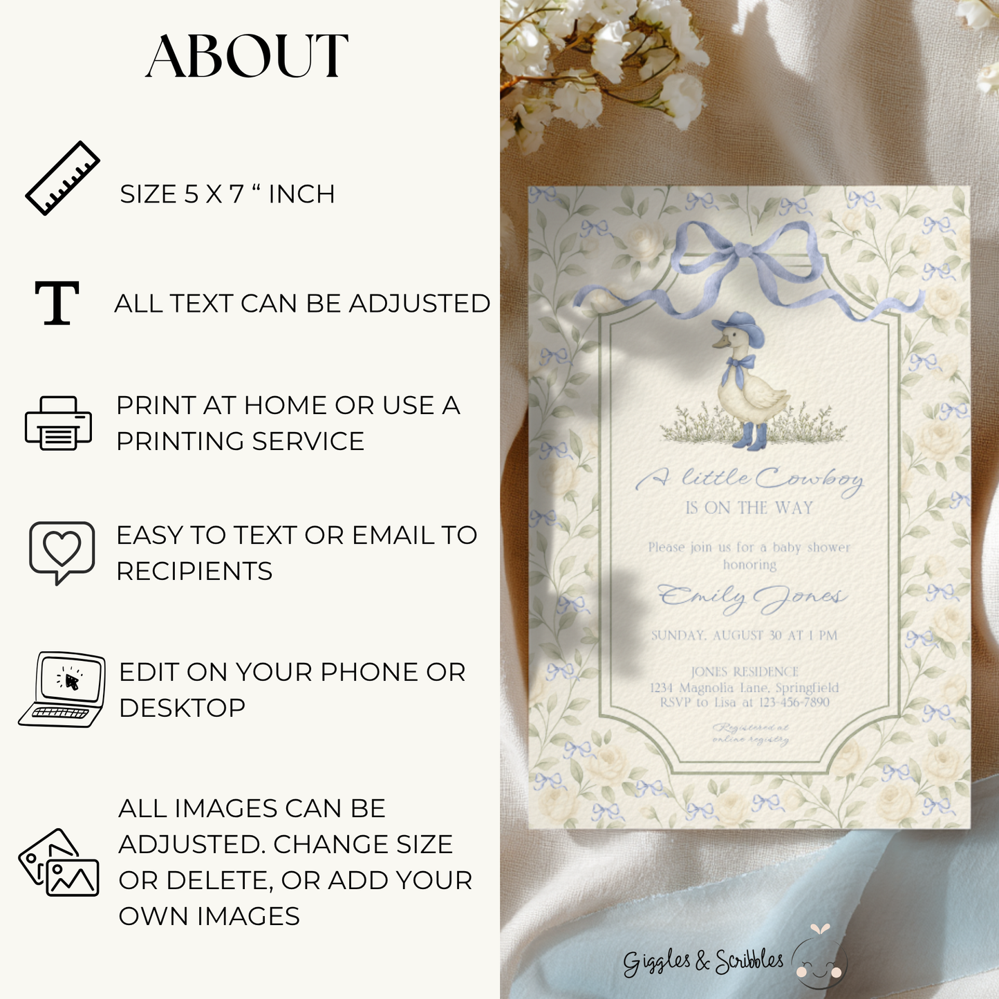 Little Cowboy Goose Baby Shower Invitation BS150