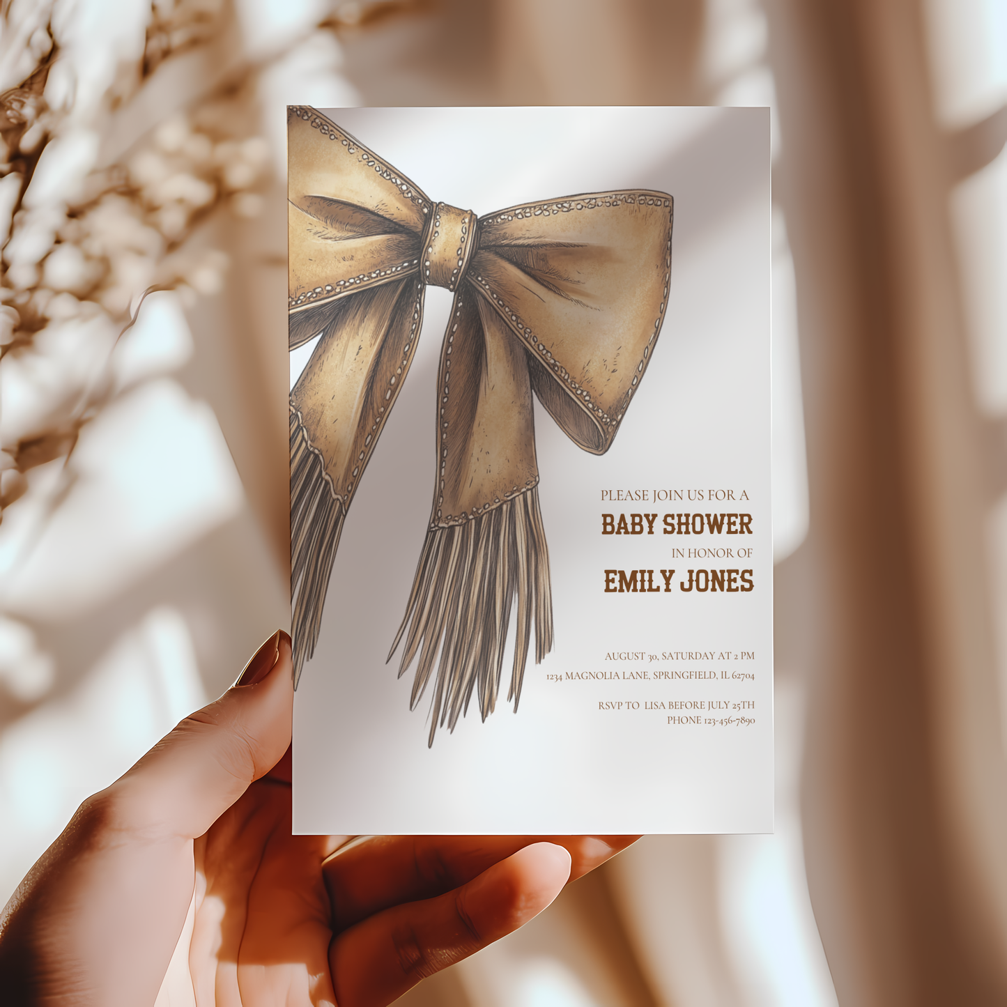 Baby Shower Invitation - Western Bow Boho Cowgirl Cowboy BS77