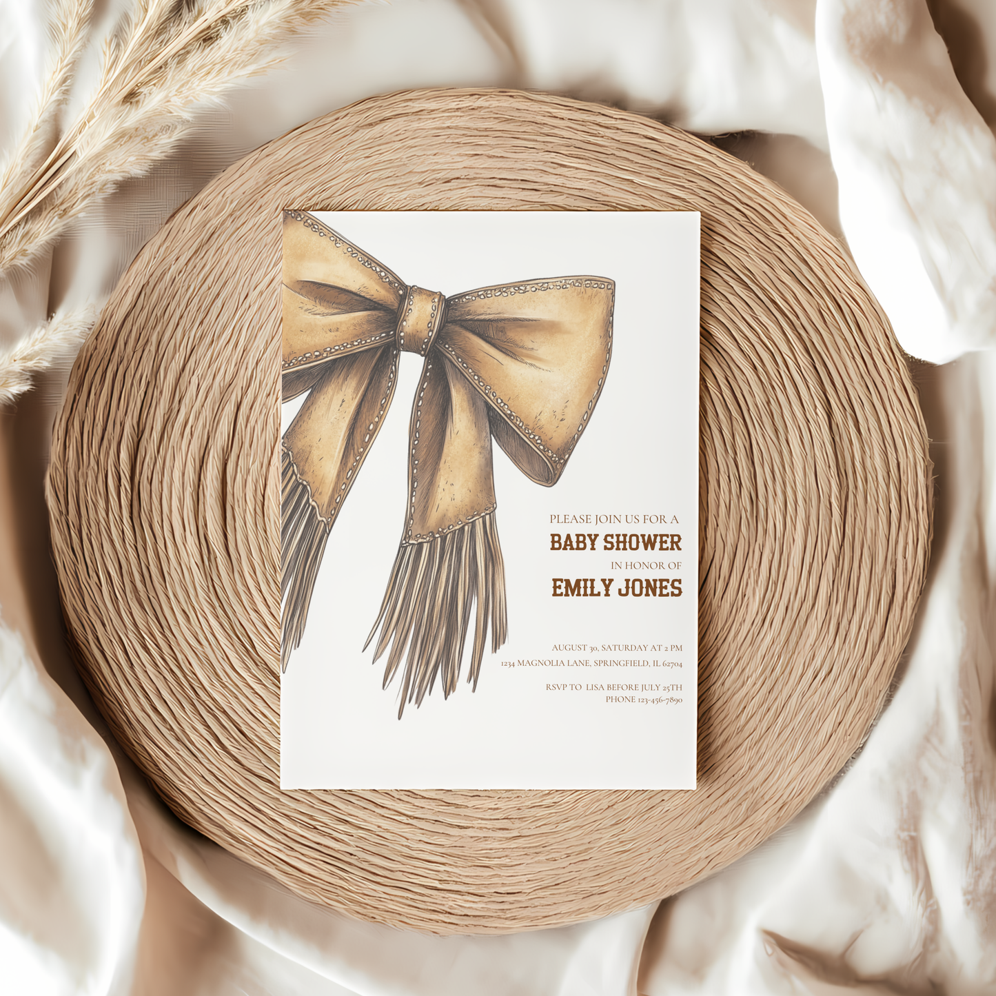 Baby Shower Invitation - Western Bow Boho Cowgirl Cowboy BS77