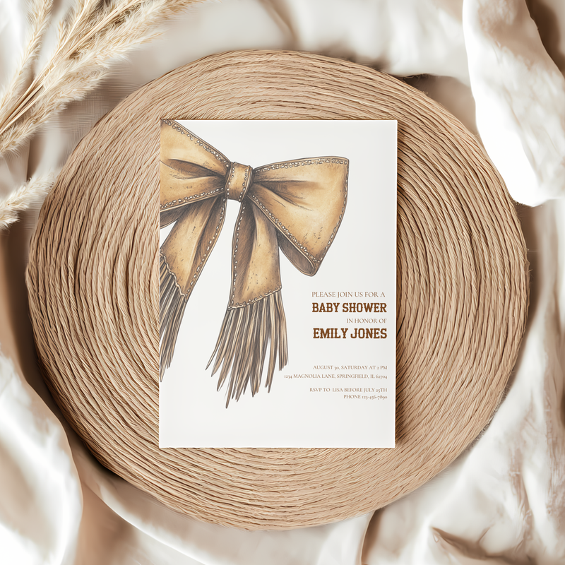 Baby Shower Invitation - Western Bow Boho Cowgirl Cowboy BS77