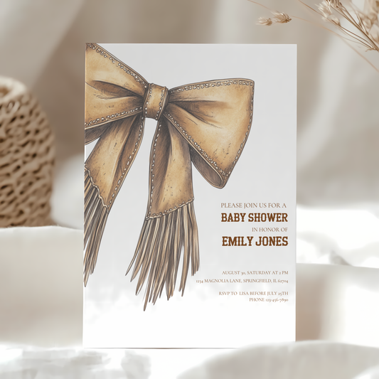 Baby Shower Invitation - Western Bow Boho Cowgirl Cowboy BS77