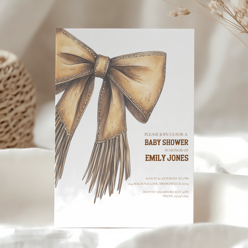 Baby Shower Invitation - Western Bow Boho Cowgirl Cowboy BS77