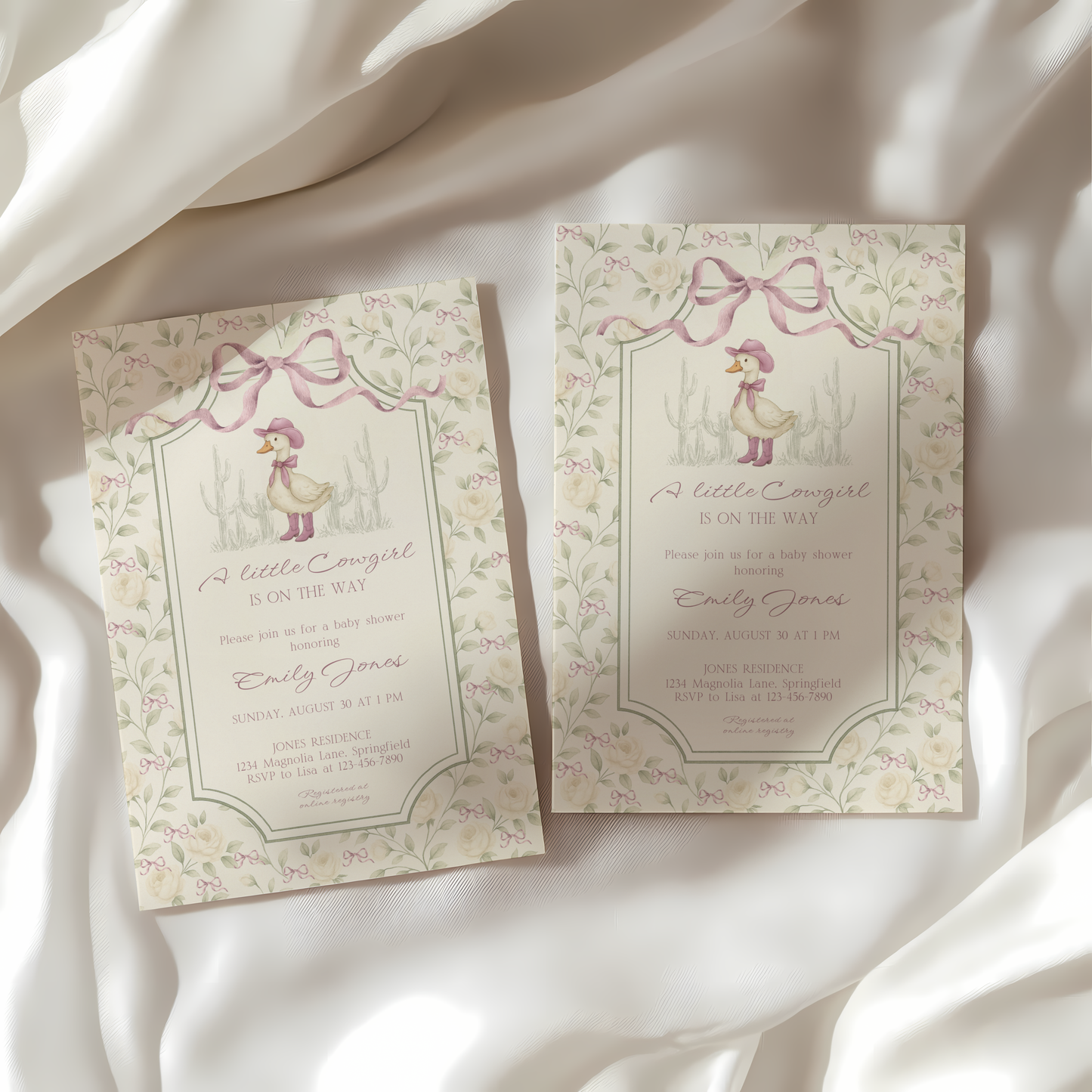 Baby Shower Invitation - Vintage Little Cowgirl Silly Goose Grandmillennial Coquette BS150
