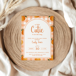 Baby Shower Invitation - Little Cutie Orange Citrus Gingham BS109