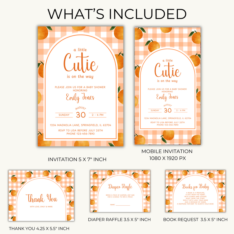 Baby Shower Invitation Bundle - Little Cutie Orange Citrus Summer Fruits BS109