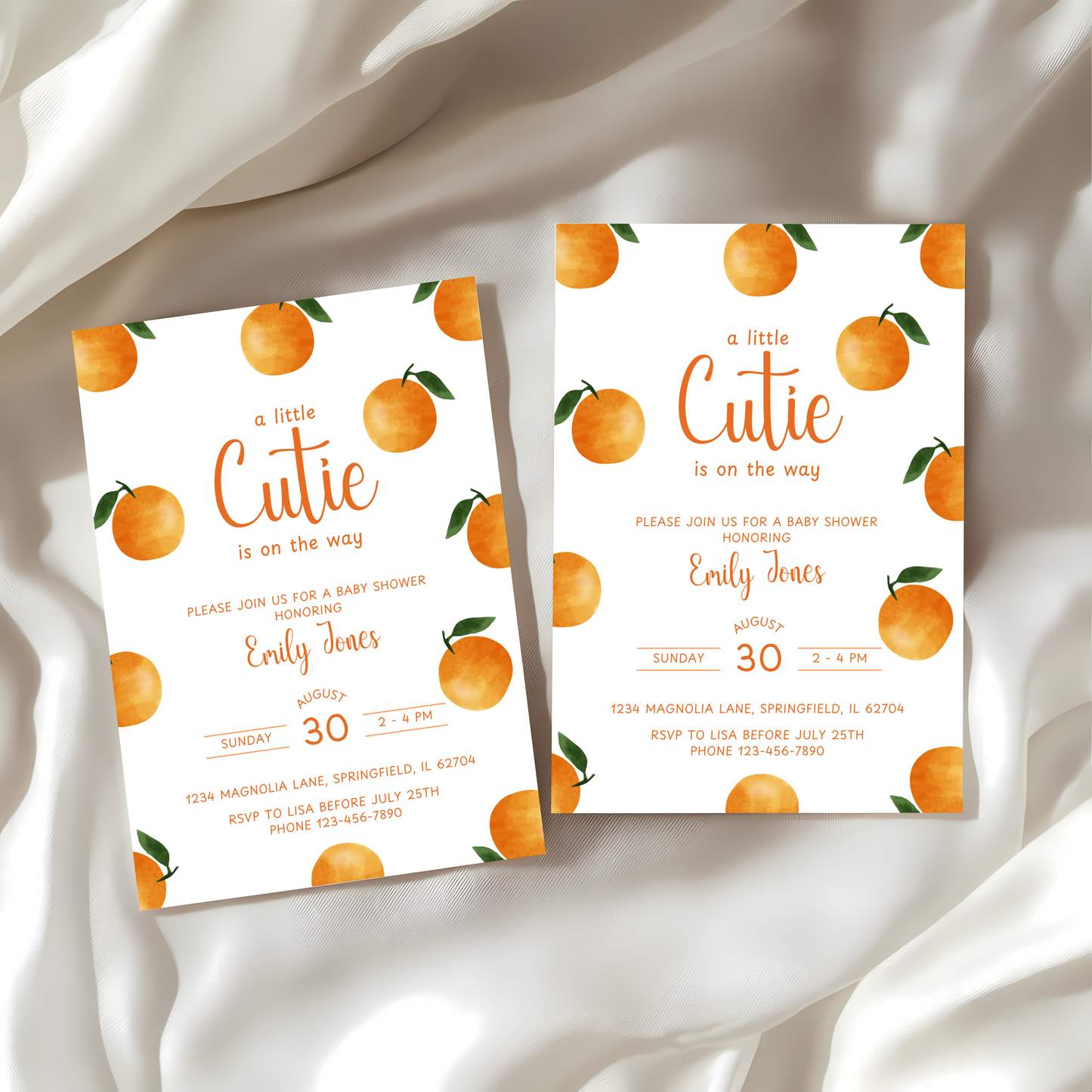 Baby Shower Invitation - Little Cutie Citrus Orange Fruit BS110
