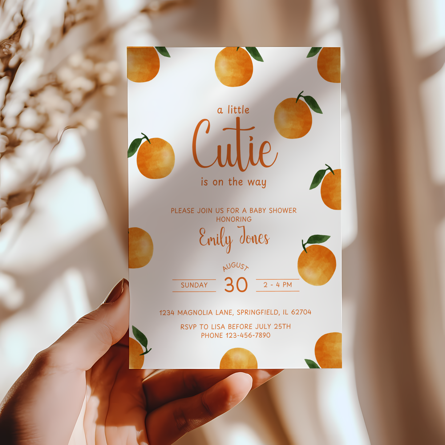 Baby Shower Invitation - Little Cutie Citrus Orange Fruit BS110