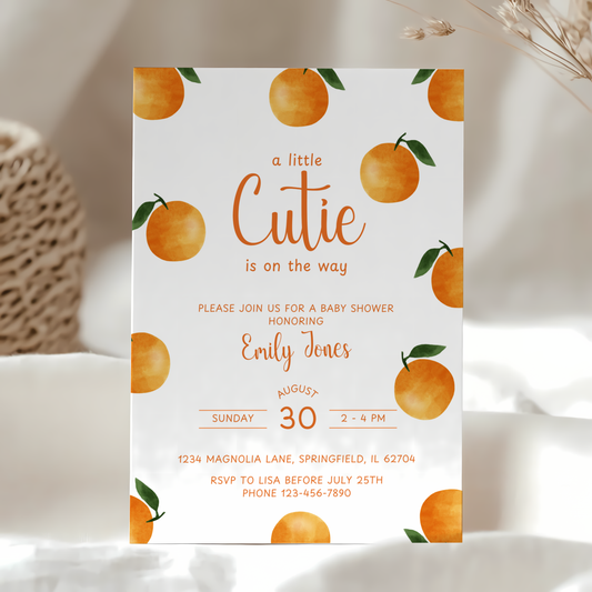 Baby Shower Invitation - Little Cutie Citrus Orange Fruit BS110