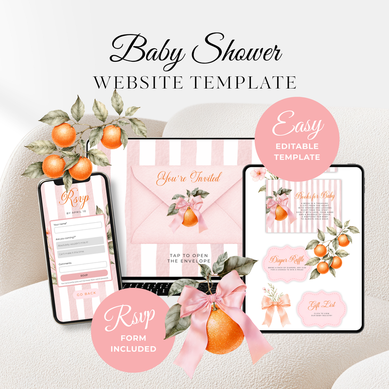 Little Cutie Baby Shower Invitation Website Template - Editable RSVP Invite BS299
