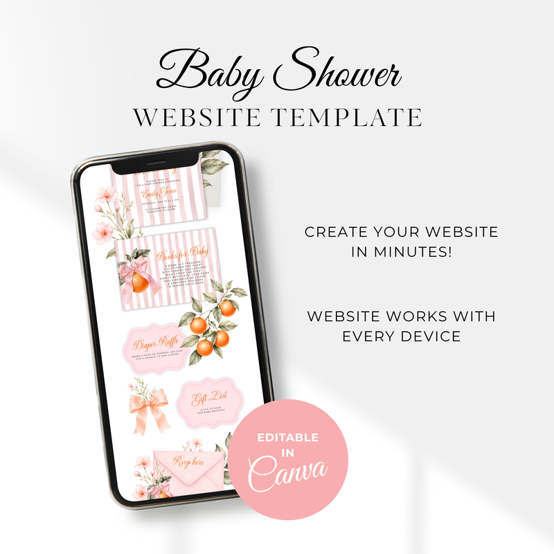 Little Cutie Baby Shower Invitation Website Template - Editable RSVP Invite BS299