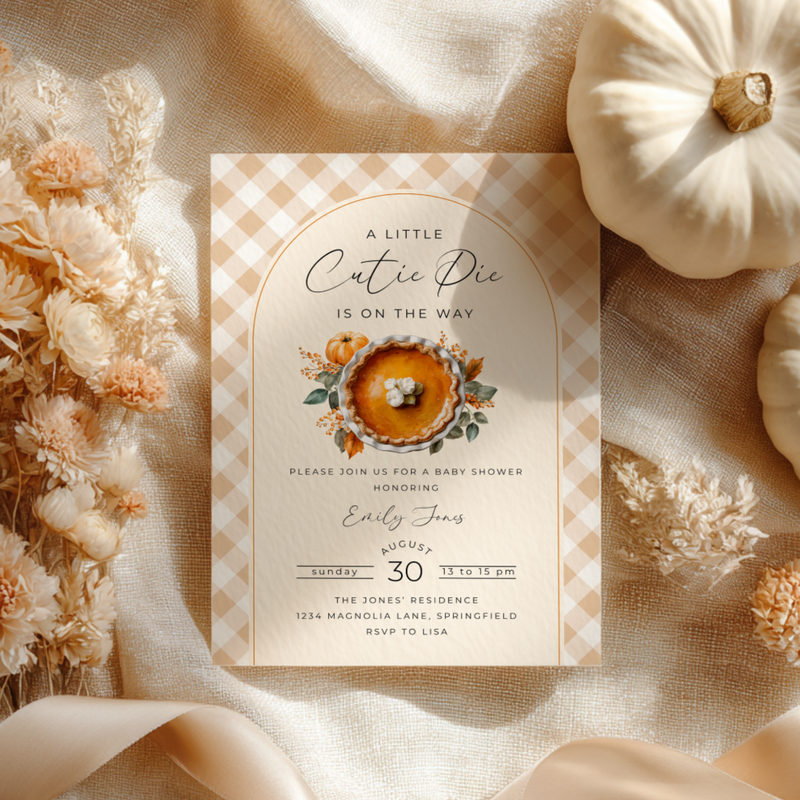 Baby Shower Invitation - A Little Cutie Pie Is On The Way Fall Pumpkin Pie BS207