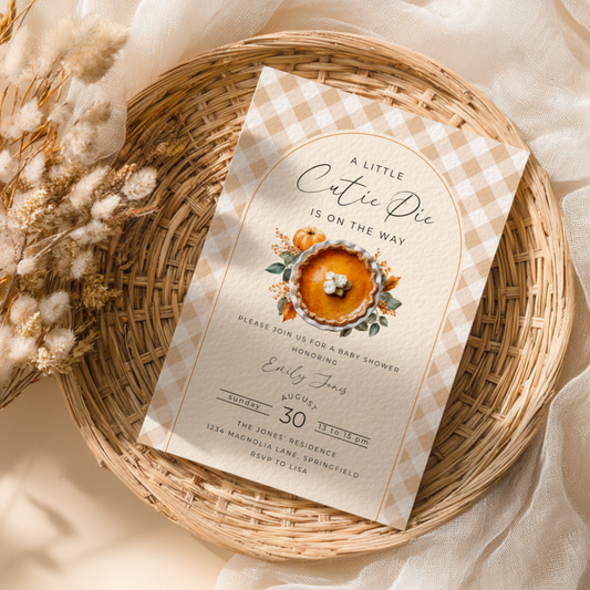 Baby Shower Invitation - A Little Cutie Pie Is On The Way Fall Pumpkin Pie BS207