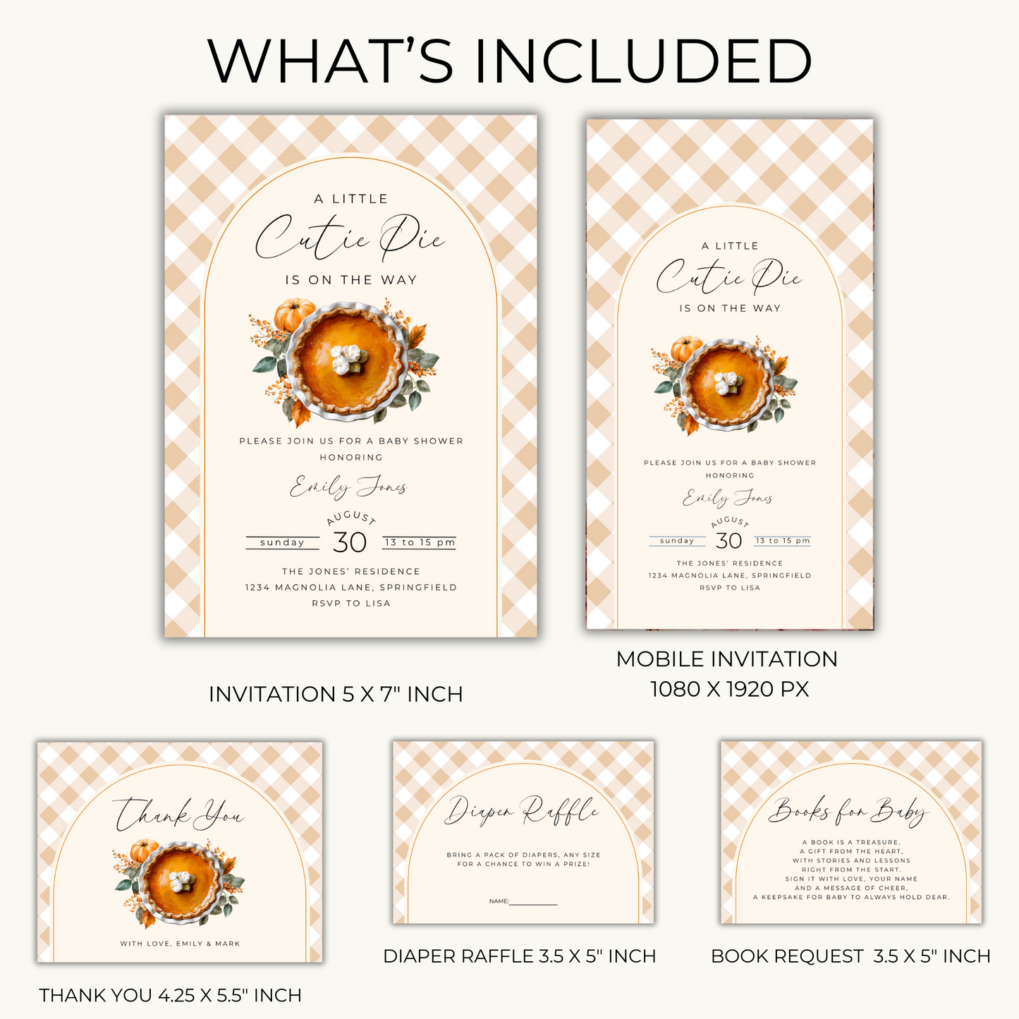 Baby Shower Invitation Bundle - Gingham Cutie Pie Fall Farmhouse Theme BS207