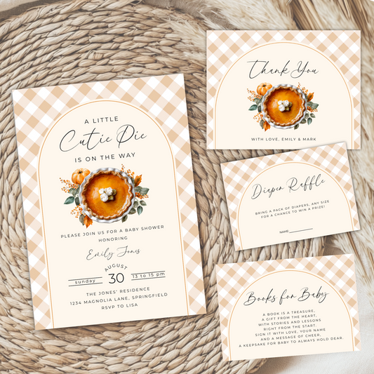 Baby Shower Invitation Bundle - Gingham Cutie Pie Fall Farmhouse Theme BS207