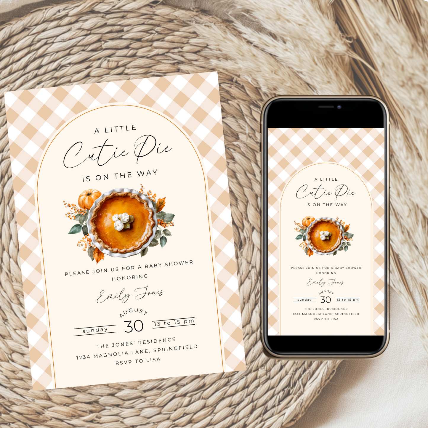 Baby Shower Invitation Bundle - Gingham Cutie Pie Fall Farmhouse Theme BS207