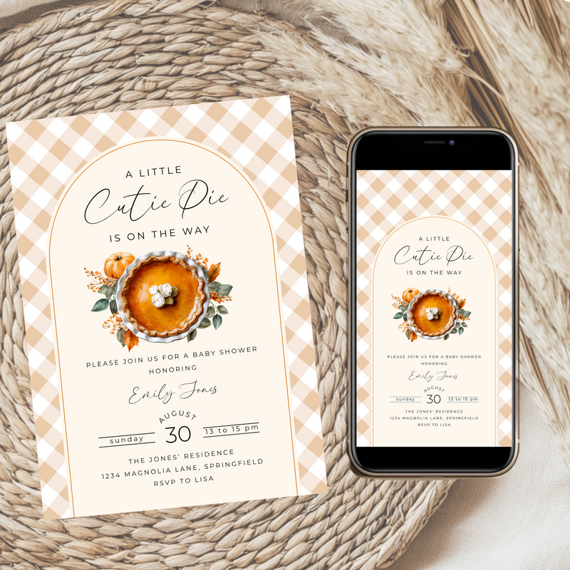 Baby Shower Invitation Bundle - Gingham Cutie Pie Fall Farmhouse Theme BS207