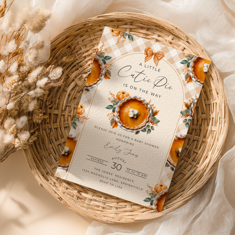 Baby Shower Invitation - Little Cutie Pie Gingham Pumpkin BS207