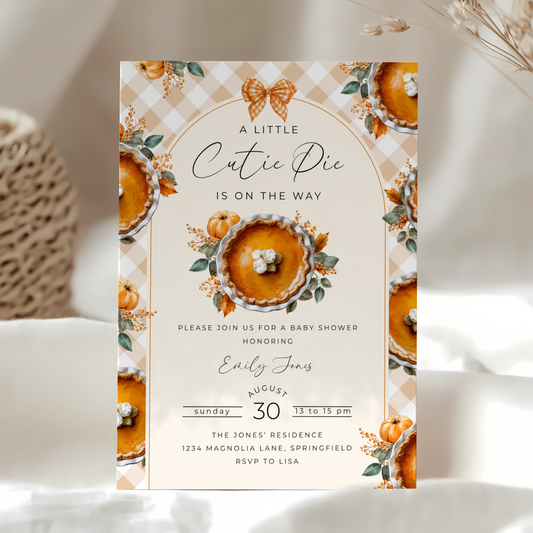 Baby Shower Invitation - Little Cutie Pie Gingham Pumpkin BS207