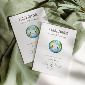 Baby Shower Invitation - Little Explorer World Globe Earth BS209