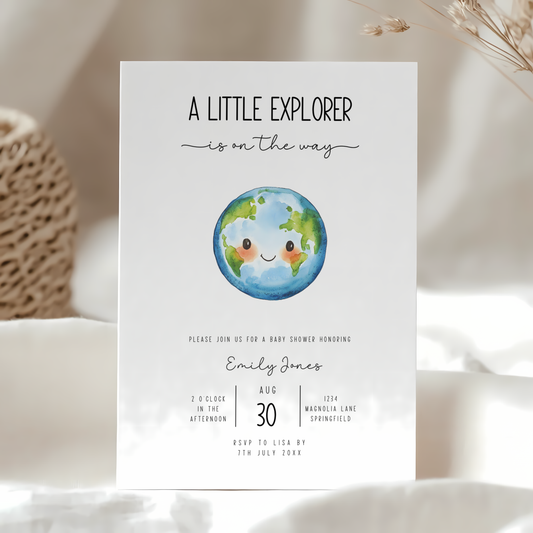 Baby Shower Invitation - Little Explorer World Globe Earth BS209