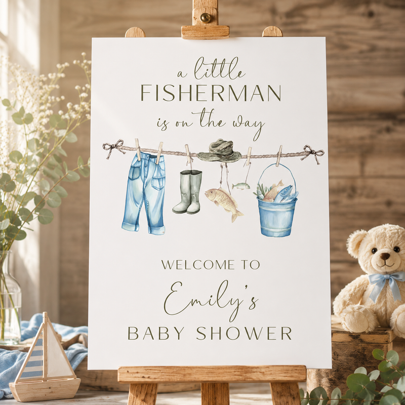 Little Fisherman Baby Shower Welcome Sign - Fishing Gear Outdoors BS160