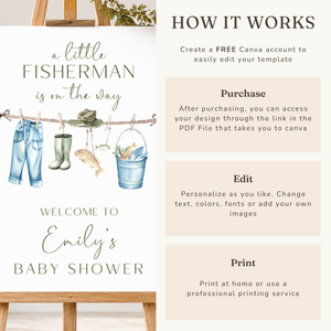 Little Fisherman Baby Shower Welcome Sign - Fishing Gear Outdoors BS160