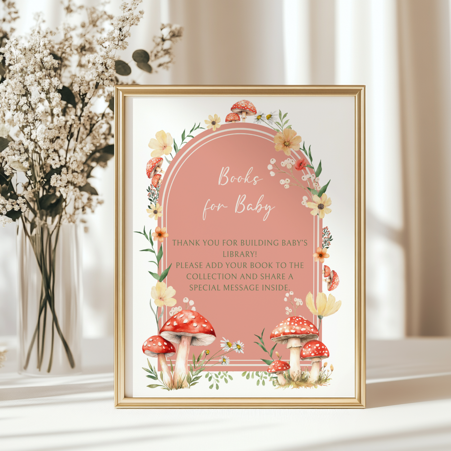 Baby Shower Table Sign Bundle - Red Mushroom Little Fungi Woodland Forest BS82