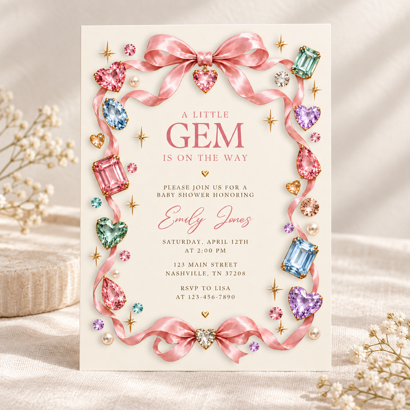 A Little Gem Is on the Way Baby Shower Invitation BS338