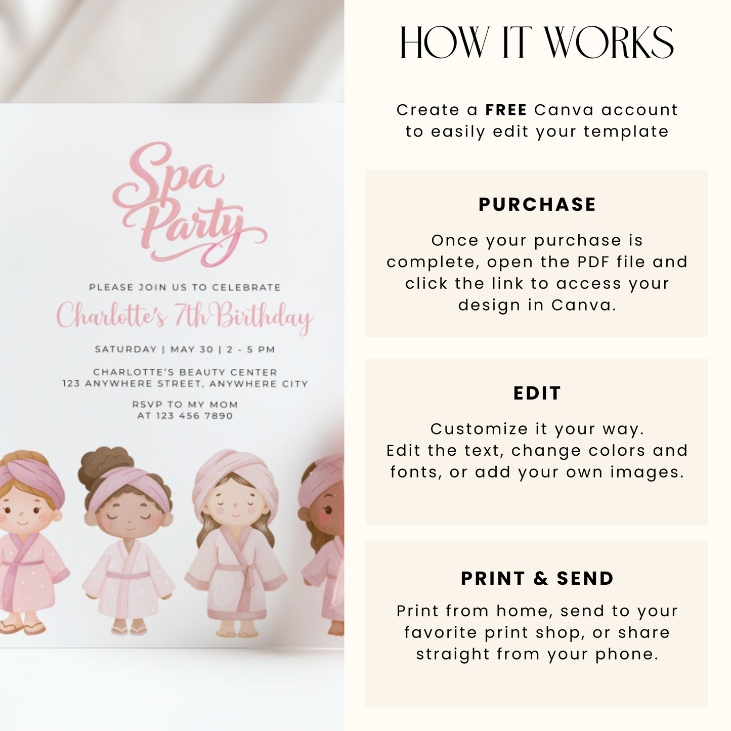 Little Girls Spa Party Invitation L122