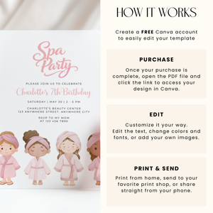Little Girls Spa Party Invitation L122