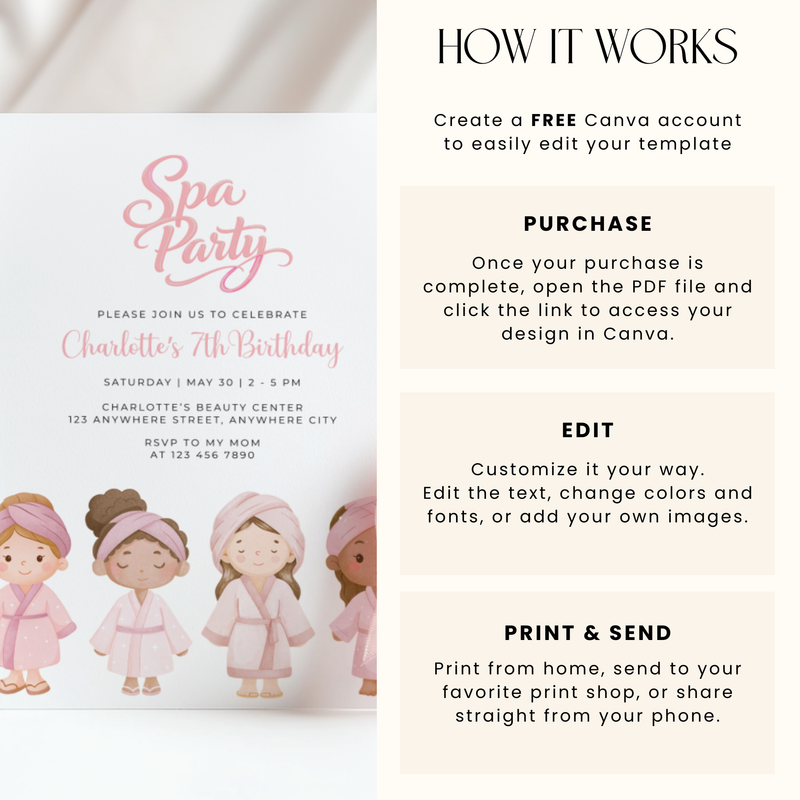 Little Girls Spa Party Invitation L122