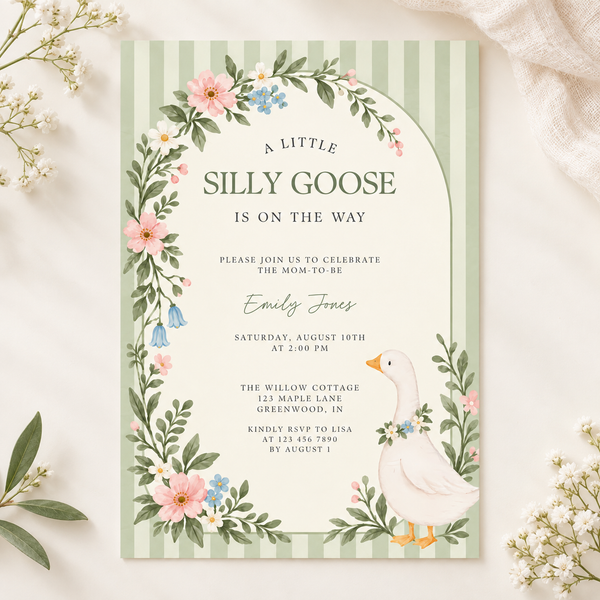 Green Little Goose Baby Shower Invitation BS334