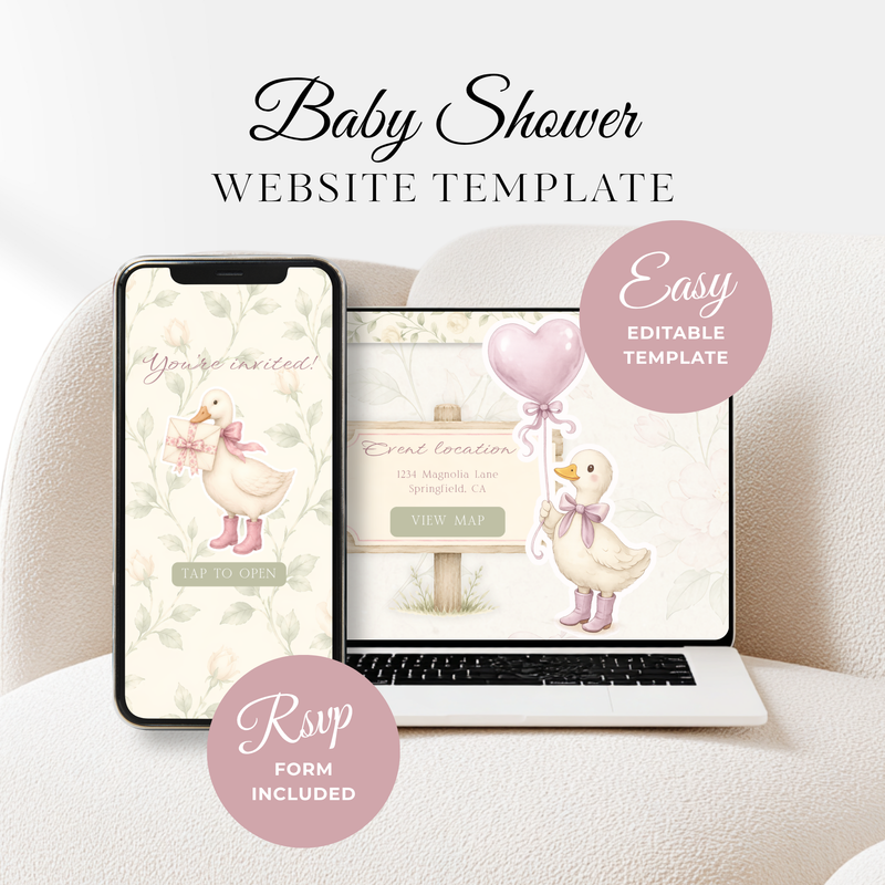 Vintage Floral Little Goose Baby Shower Website Template + RSVP BS150