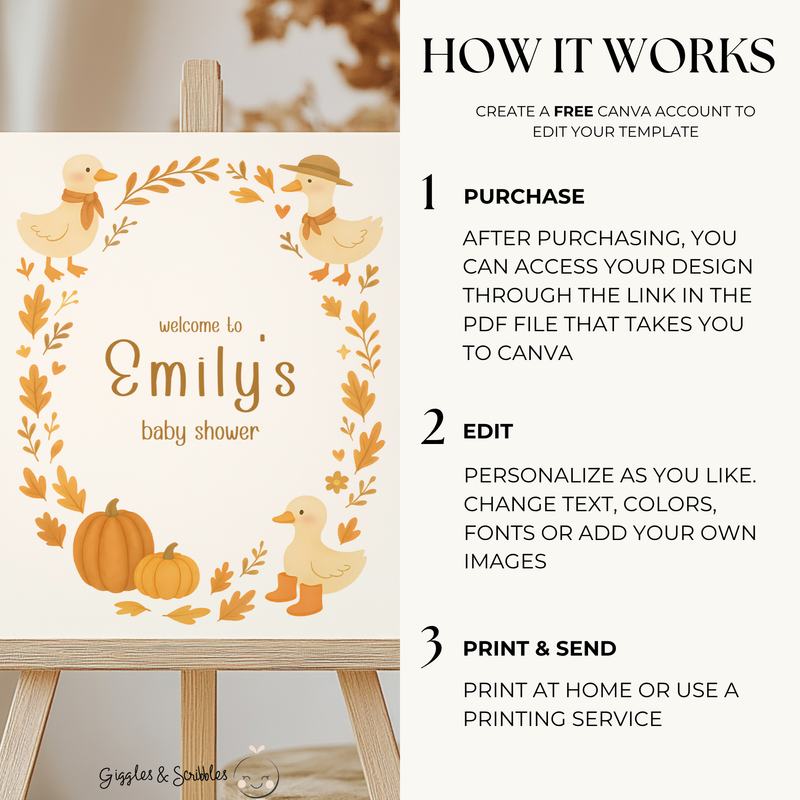 Baby Shower Welcome Sign - Little Goose Fall Theme BS206