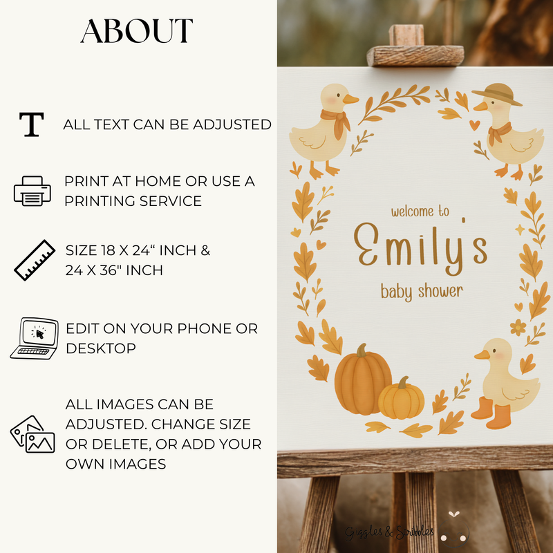 Baby Shower Welcome Sign - Little Goose Fall Theme BS206