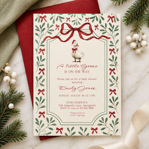 Little Goose Christmas Baby Shower Invitation BS251