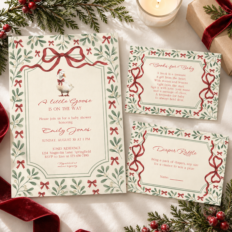 Little Goose Christmas Baby Shower Invitation Bundle BS251