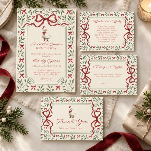 Little Goose Christmas Baby Shower Invitation Bundle BS251