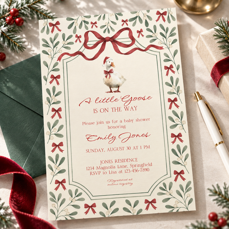 Little Goose Christmas Baby Shower Invitation Bundle BS251