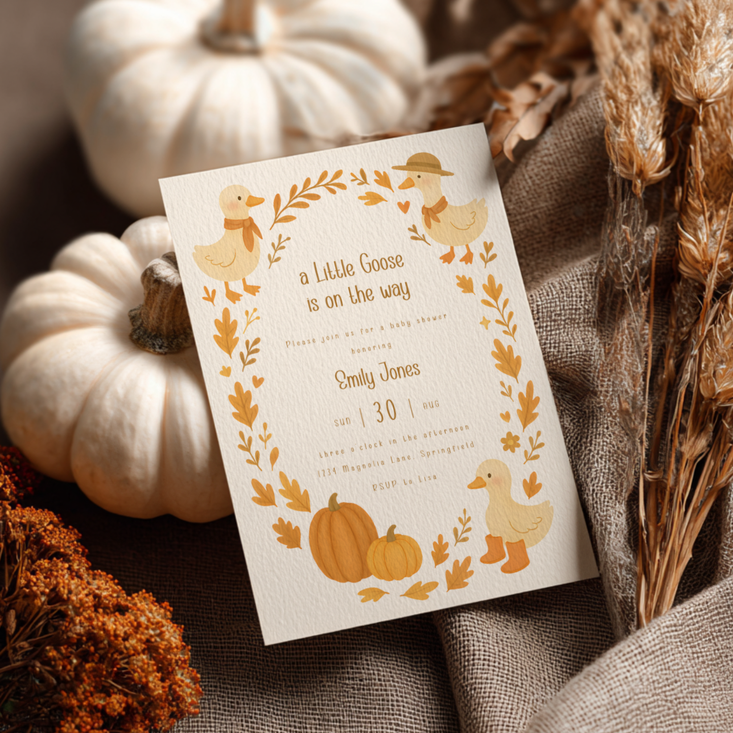 Baby Shower Invitation - Fall Little Goose On The Way BS206
