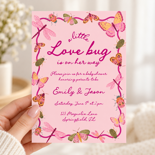 Little Love Bug Baby Shower Invitation Pink BS306