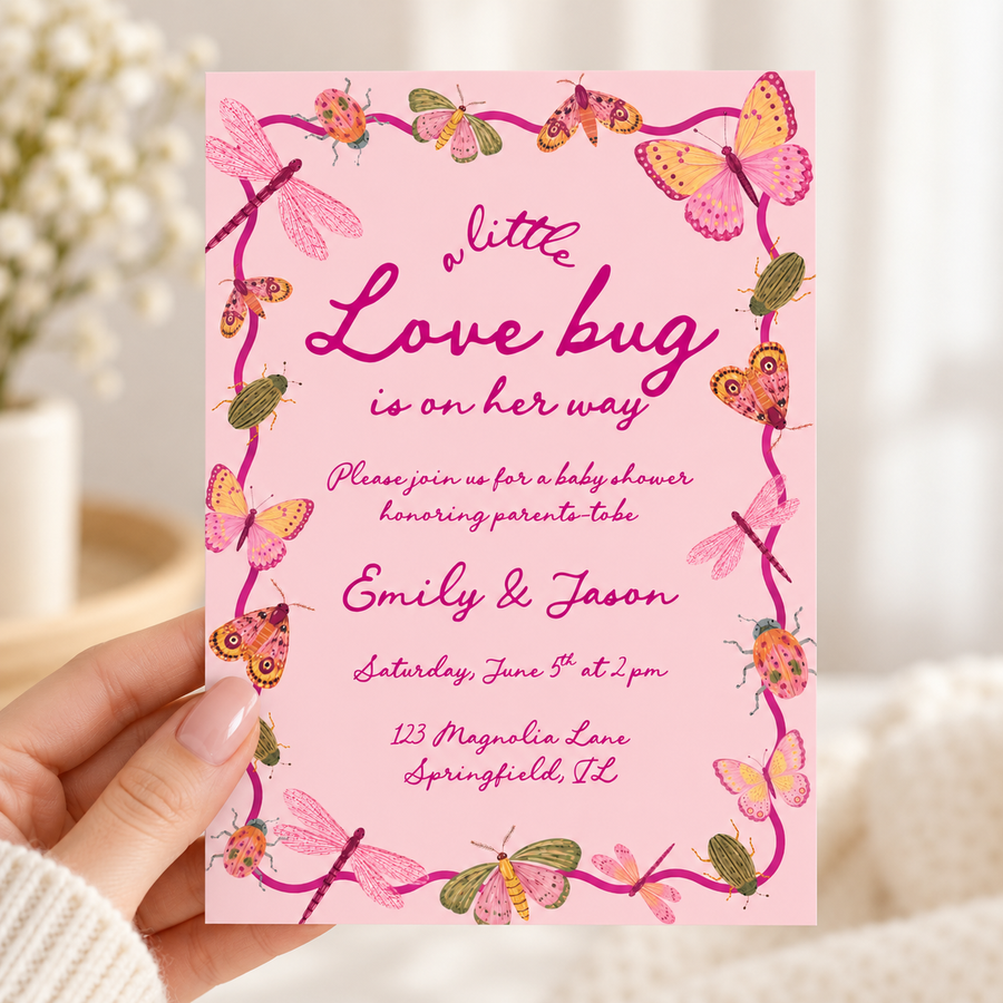 Little Love Bug Baby Shower Invitation Pink BS306