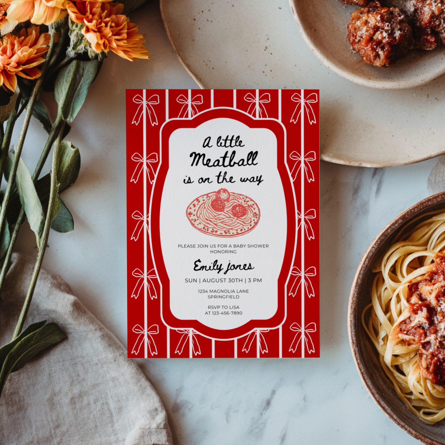 Little Meatball Italian Baby Shower Invitation BS264