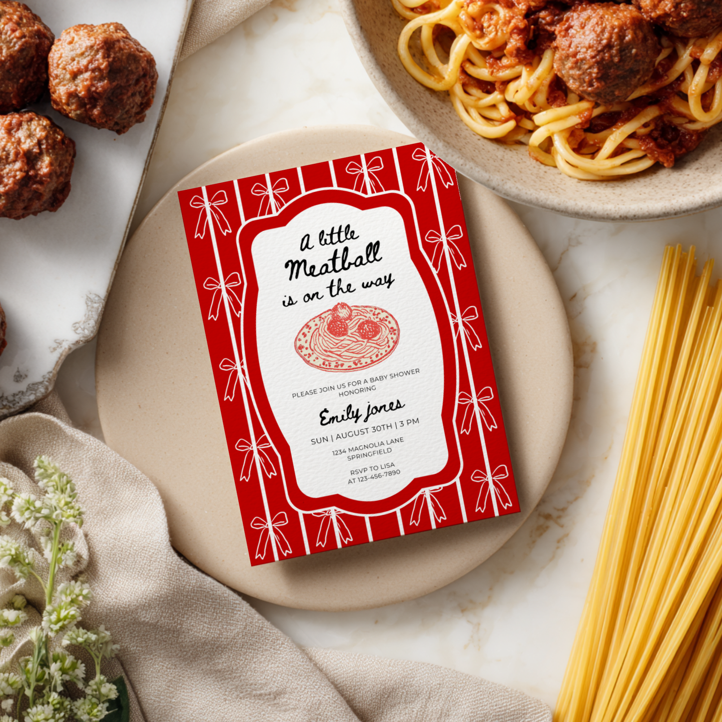 Little Meatball Italian Baby Shower Invitation BS264