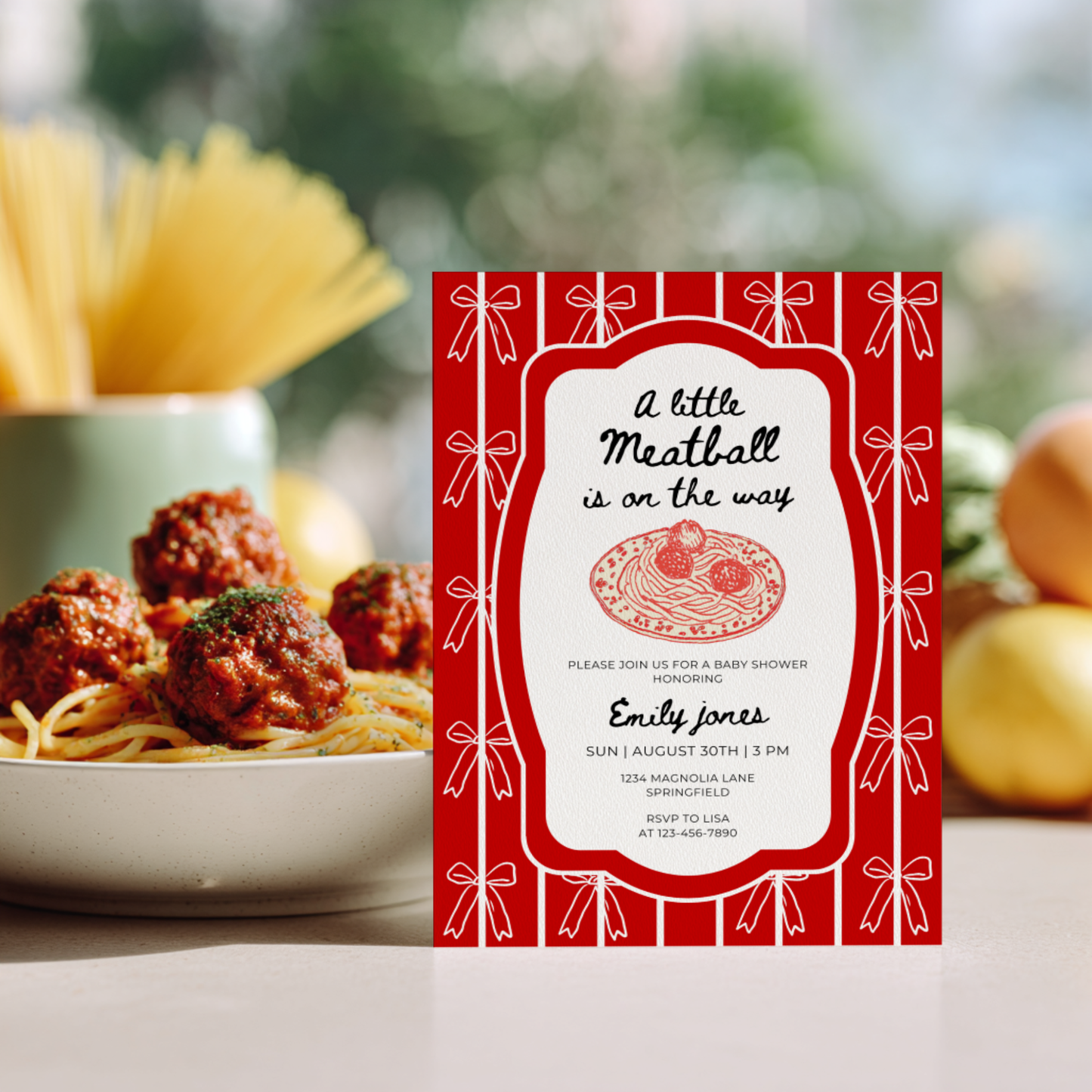 Little Meatball Italian Baby Shower Invitation BS264