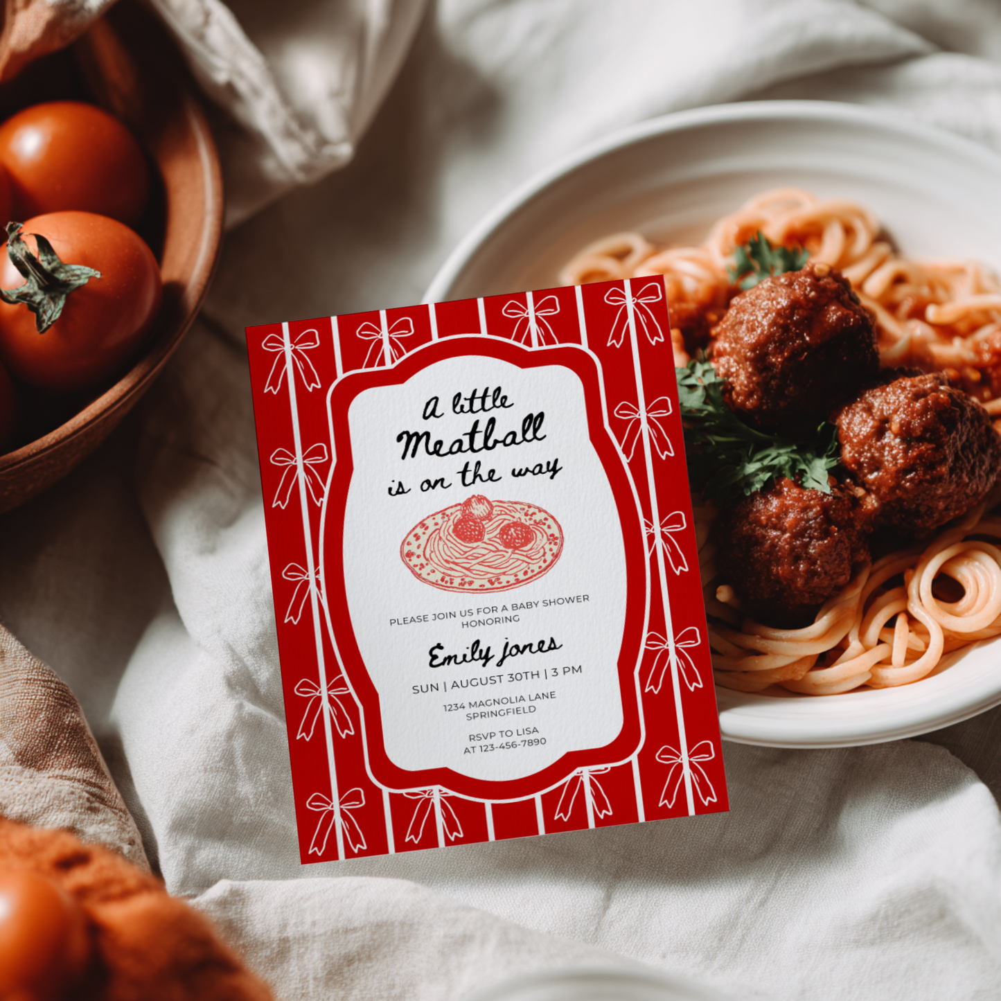 Little Meatball Italian Baby Shower Invitation BS264