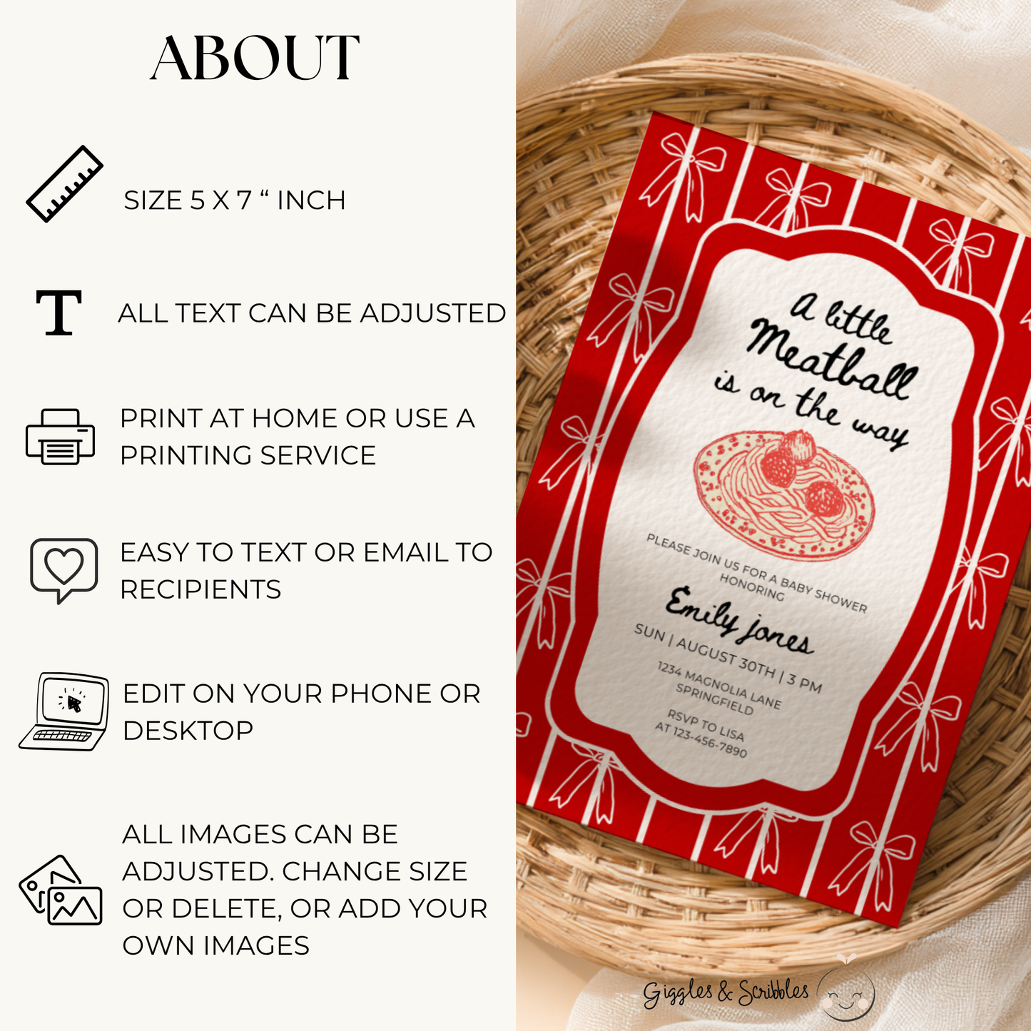 Little Meatball Italian Baby Shower Invitation BS264
